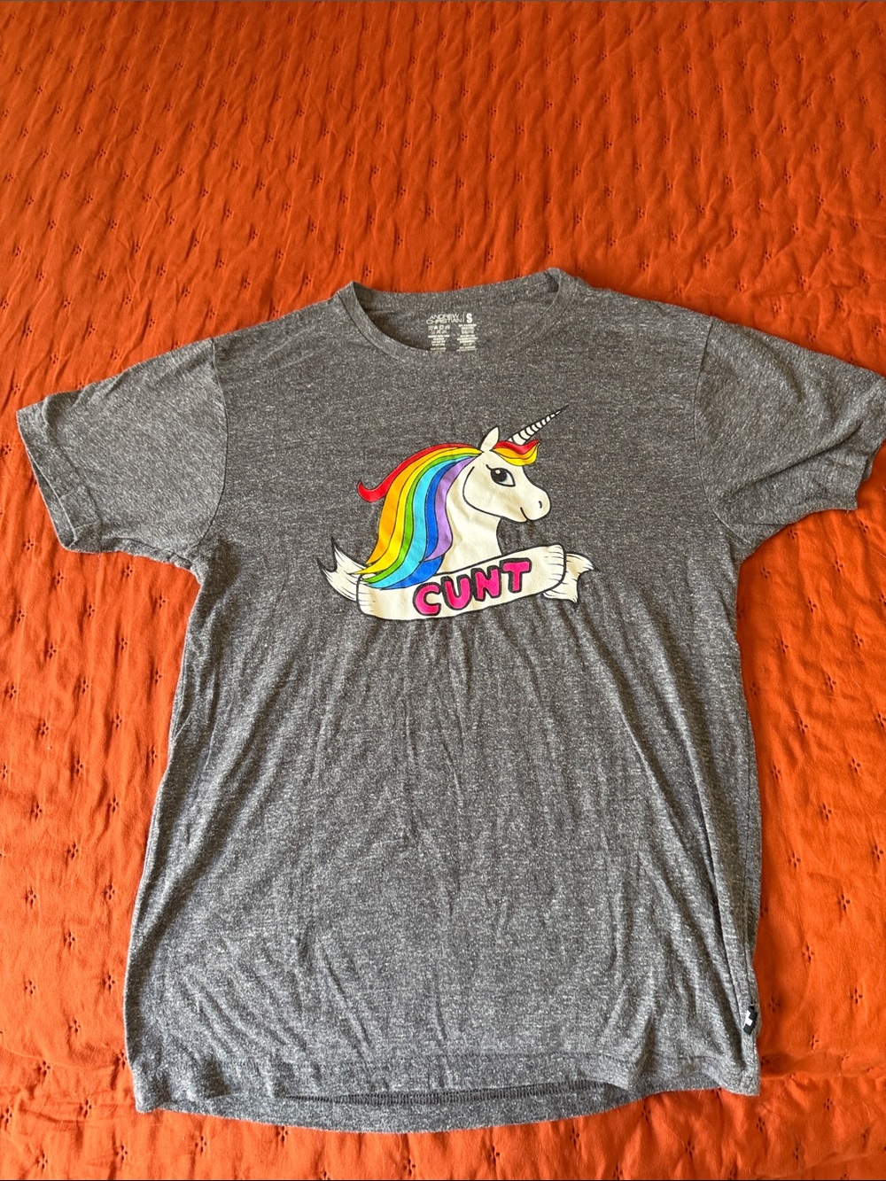 Gray Unicorn Graphic Tee with Rainbow